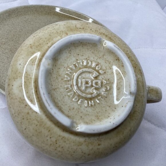 Coffee Mug With Saucers Latte Porcelain Italian Expresso Tan Set Of 2 - Picture 3 of 8